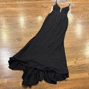 Jovani Black Evening Gown, mesh panels, train, size 0, prom, formal, RV $780